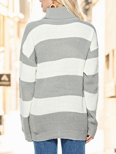 BeyondCozy Striped Turtleneck Long Sleeve Sweater