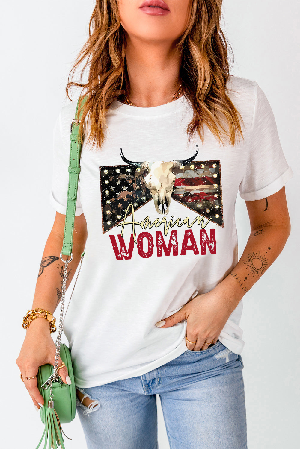 Women's Full Size AMERICAN WOMAN Bryony Graphic Round Neck Tee