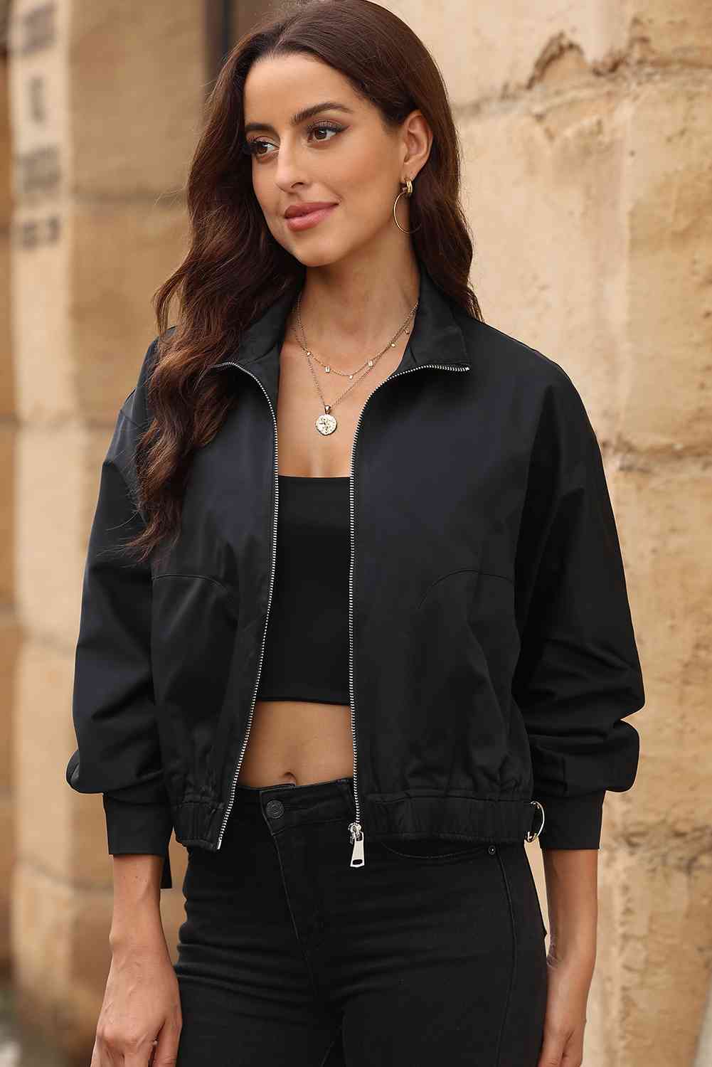 Black Zip-Up Collared Jacket