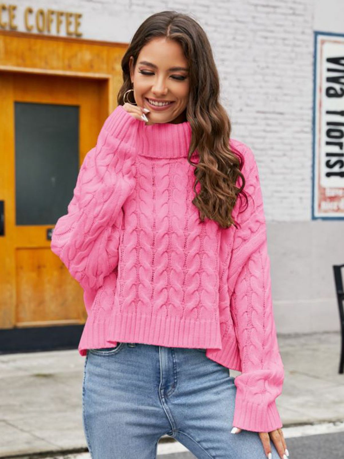 Turtle Neck Cable-Knit Sweater