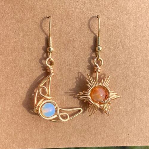 Sun and Moon Beaded Alloy Earrings