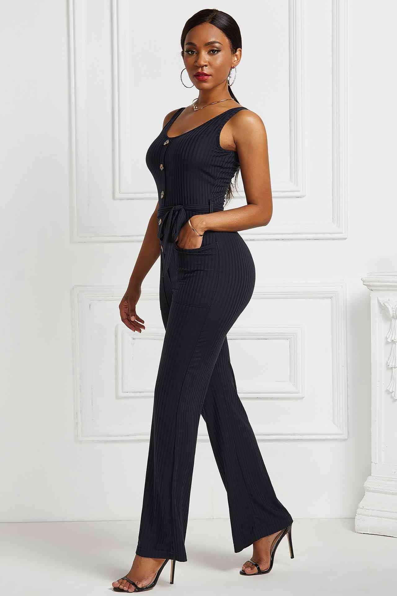 NatureJumpers Button Detail Tie Waist Jumpsuit with Pockets