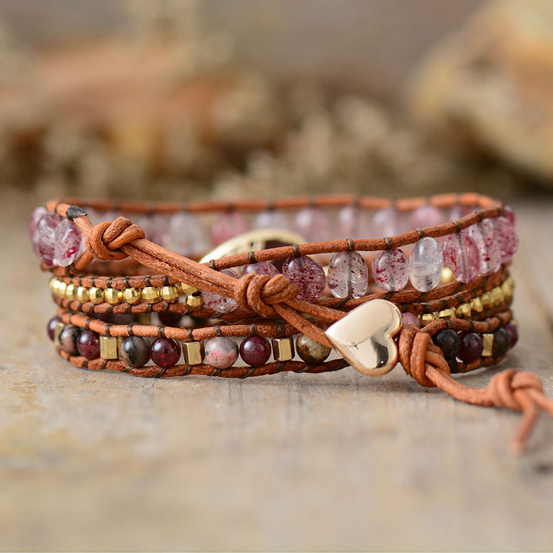 Deep Red Natural Stone Layered Bracelet