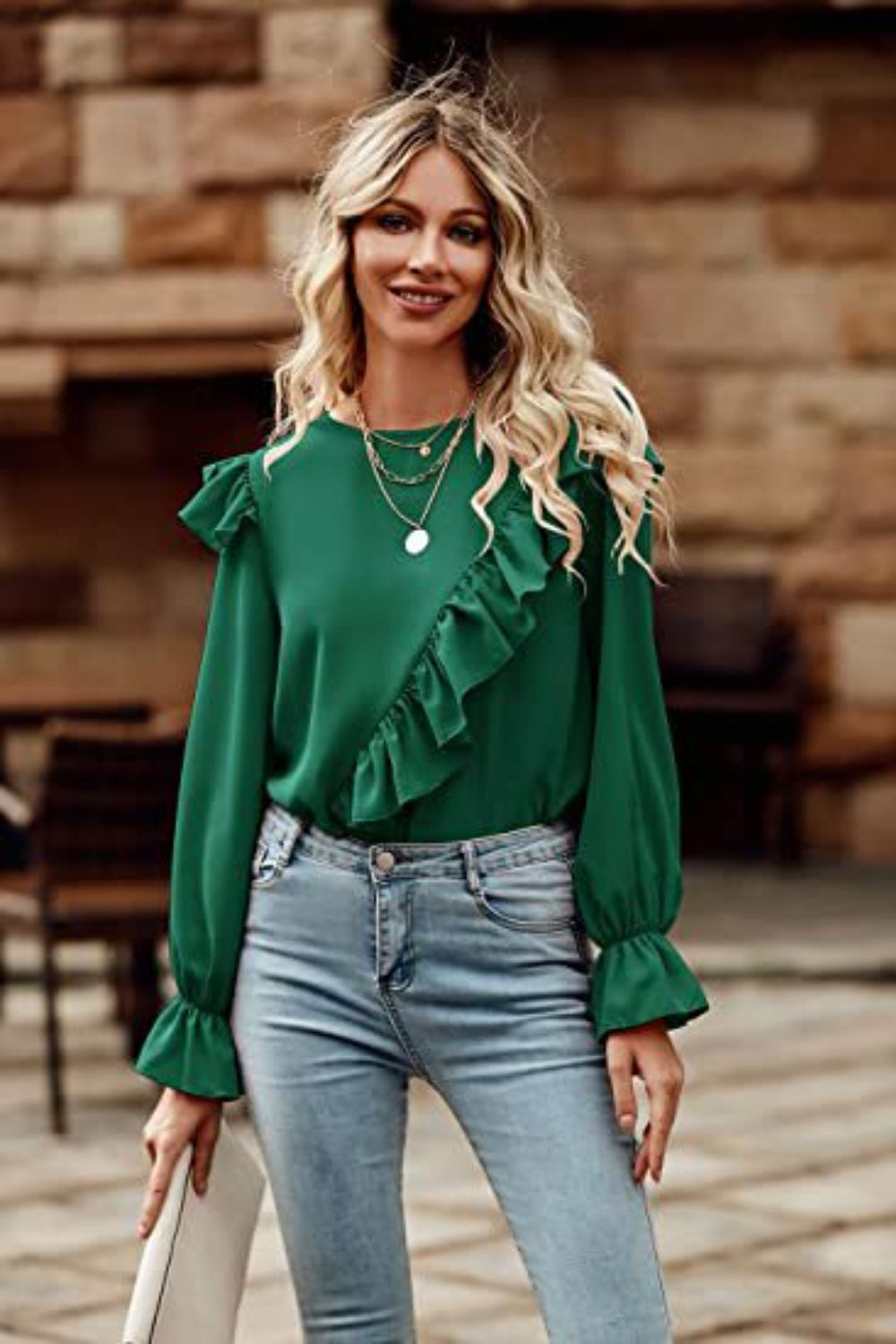 Full Size Ruffled Round Neck Long Sleeve Top