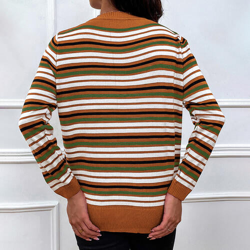 Striped Round Neck Long Sleeve Sweater