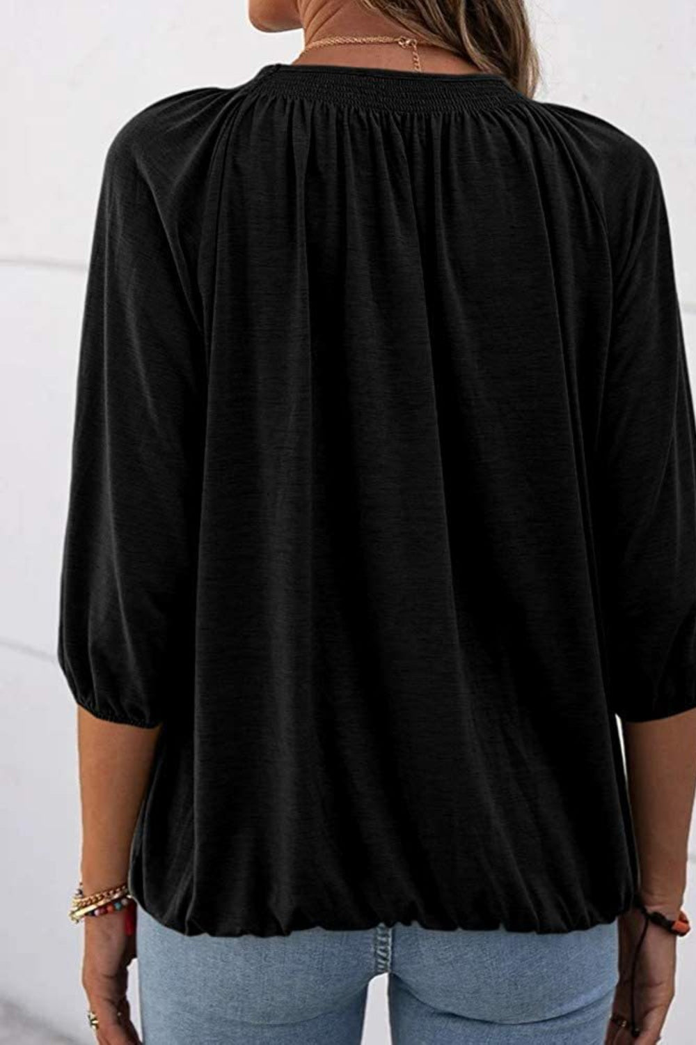 Full Size Gathered Detail Round Neck T-Shirt