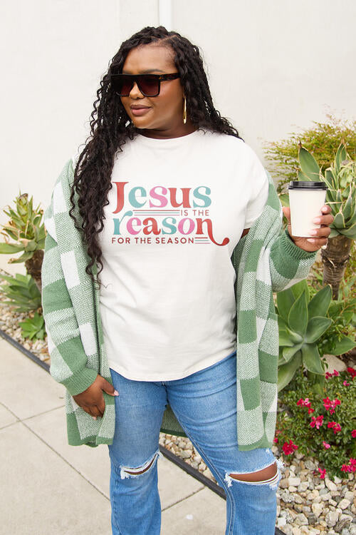 Simply Love Christmas Full Size Jesus the Reason Letter Graphic Short Sleeve T-Shirt