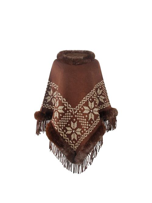 BeautifulMe Fringe Geometric Cape Sleeve Poncho