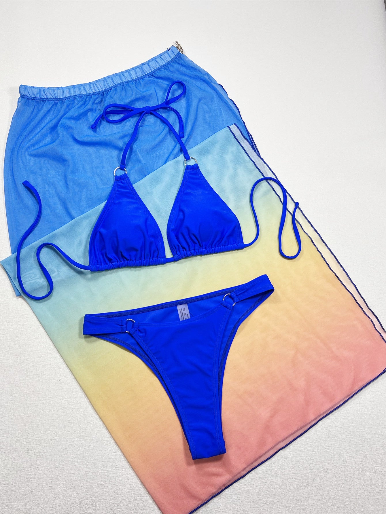 Royal Blue Gradient Halter Neck Three-Piece Swim Set