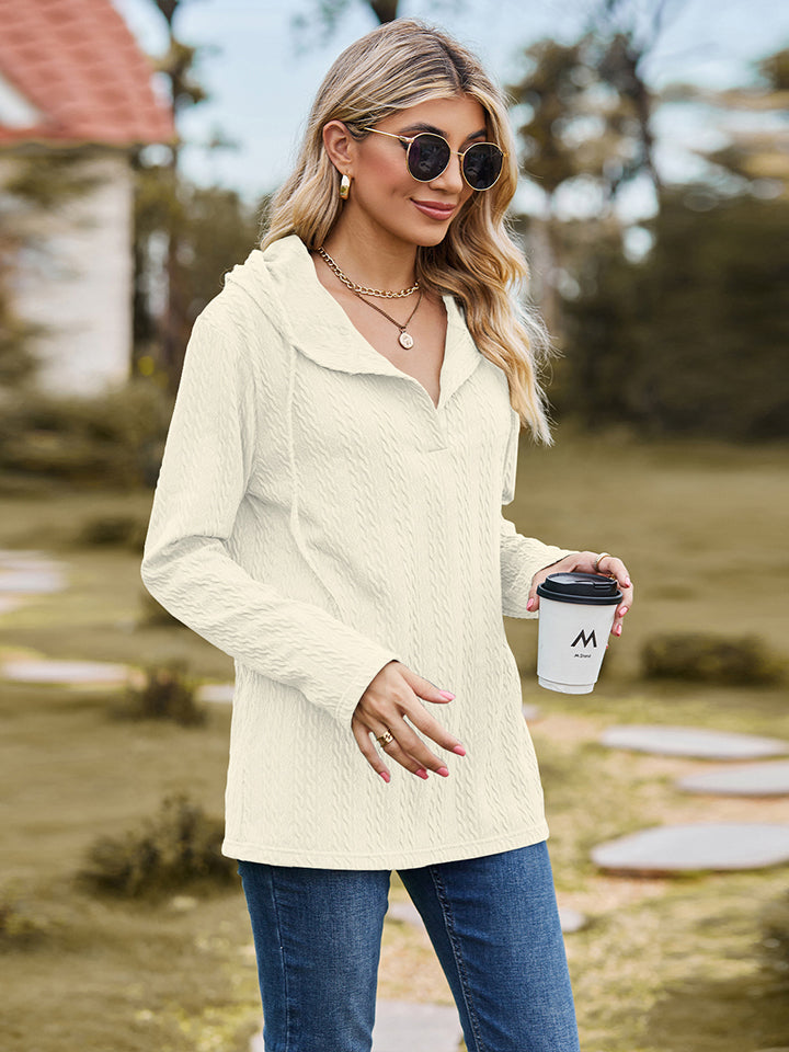 Cable-Knit Hooded Blouse