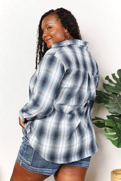 Double Take Full Size Plaid Dropped Shoulder Shirt