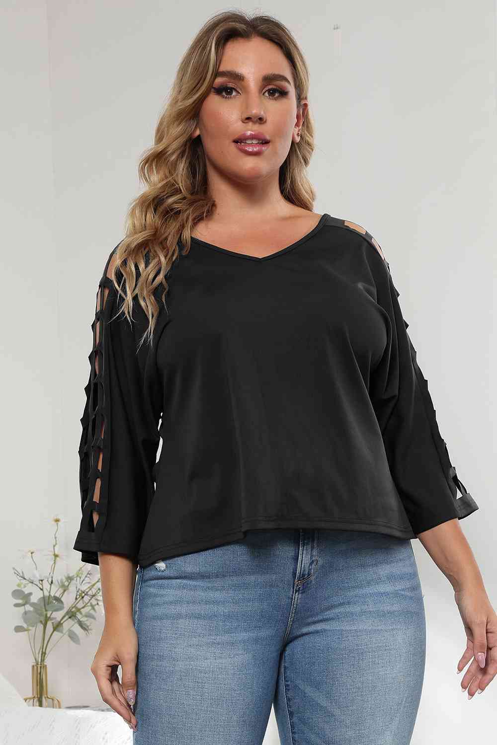 3/4 Sleeve Cutout Detail Top