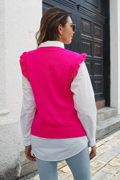 Round Neck Ruffled Sweater Vest