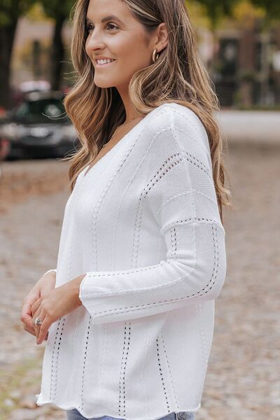 Women's Salena Openwork V-Neck Long Sleeve Knit Top