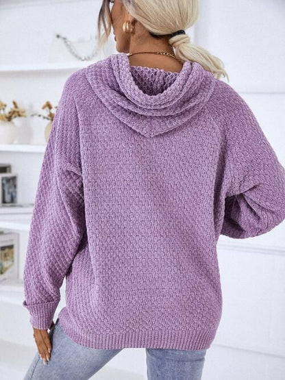 LoversLane Texture Drawstring Long Sleeve Hooded Sweater