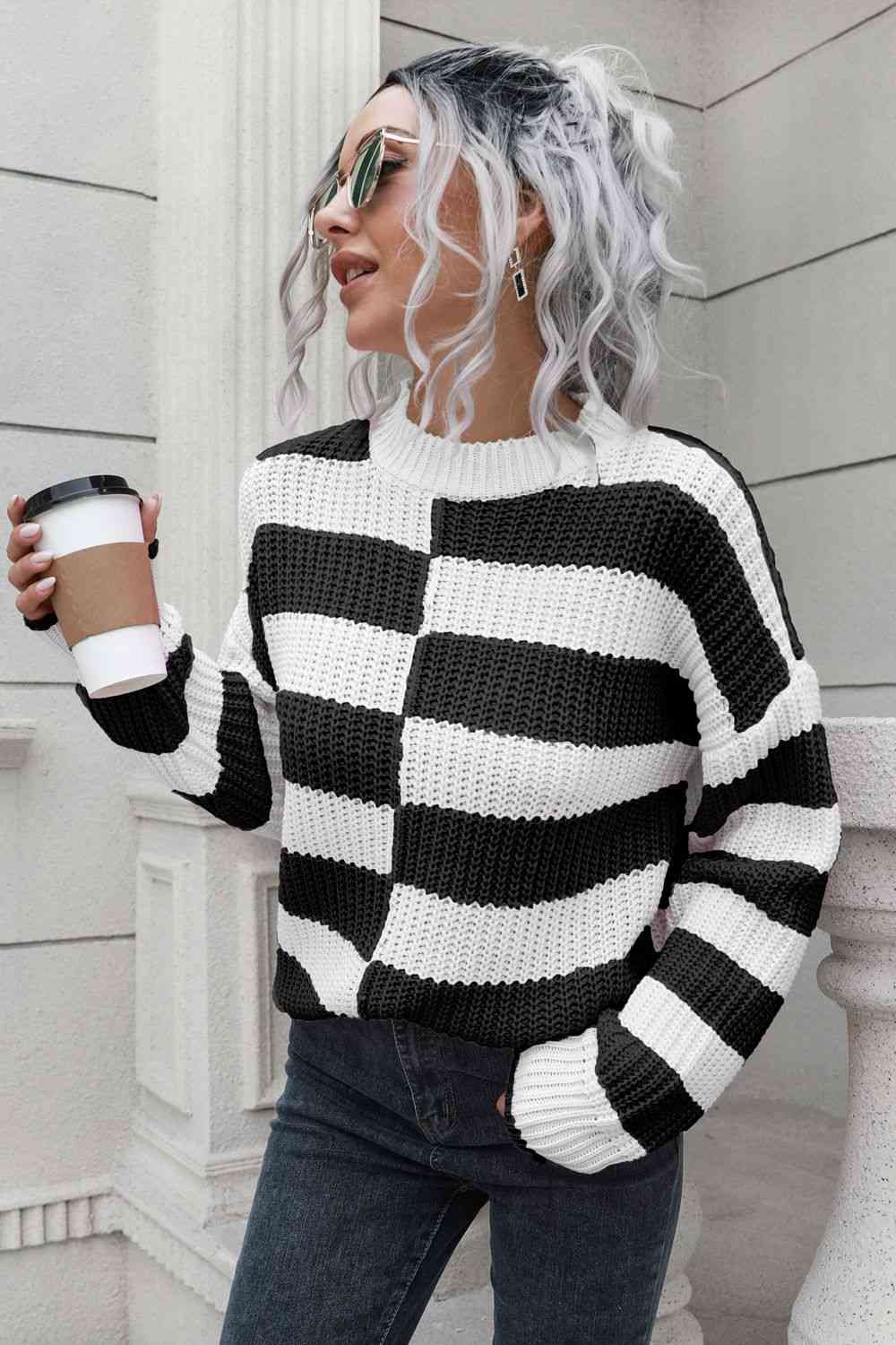 KnitwearTime Color Block Dropped Shoulder Sweater