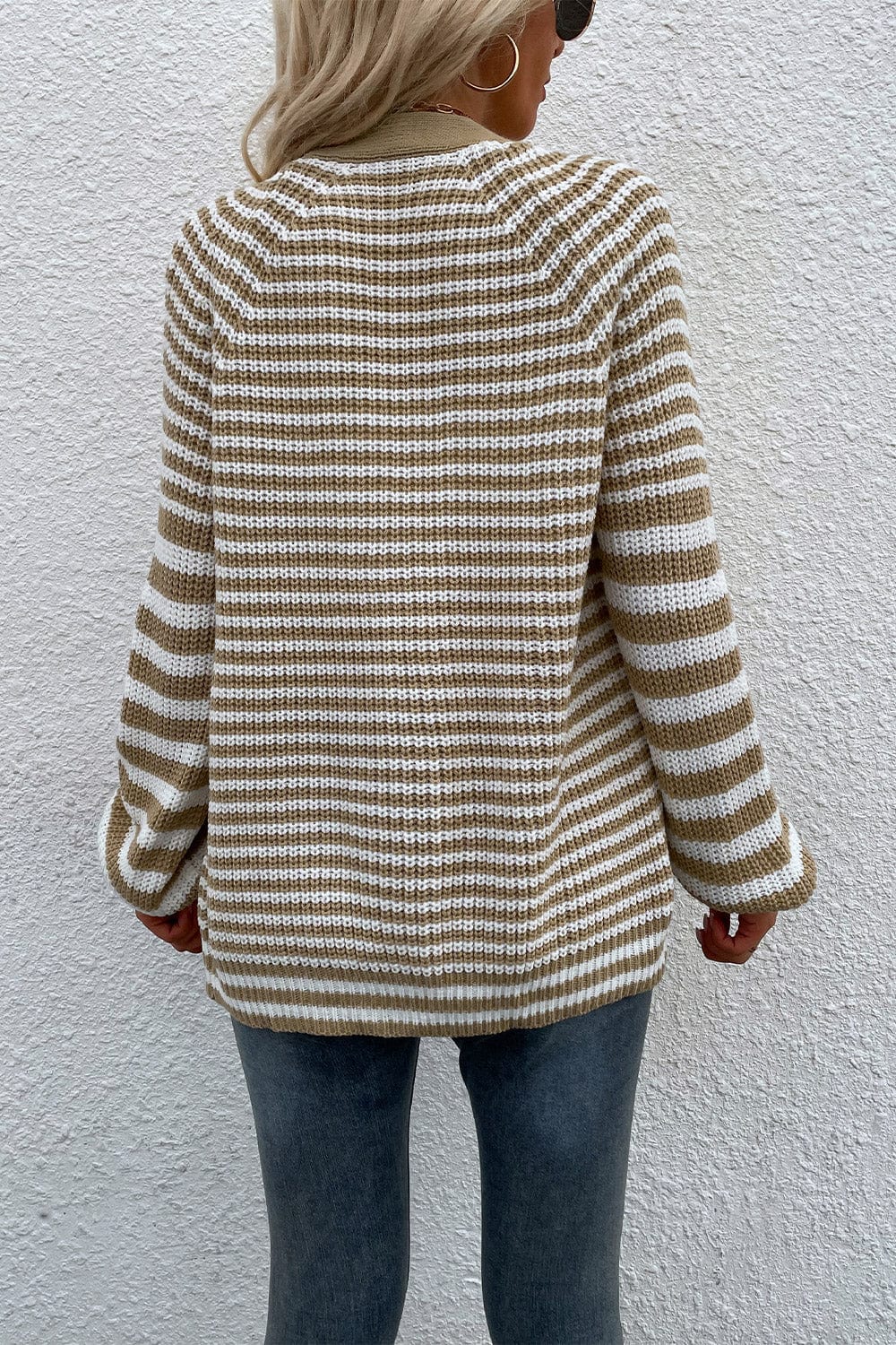 LakenLea Striped V-Neck Button-Down Cardigan