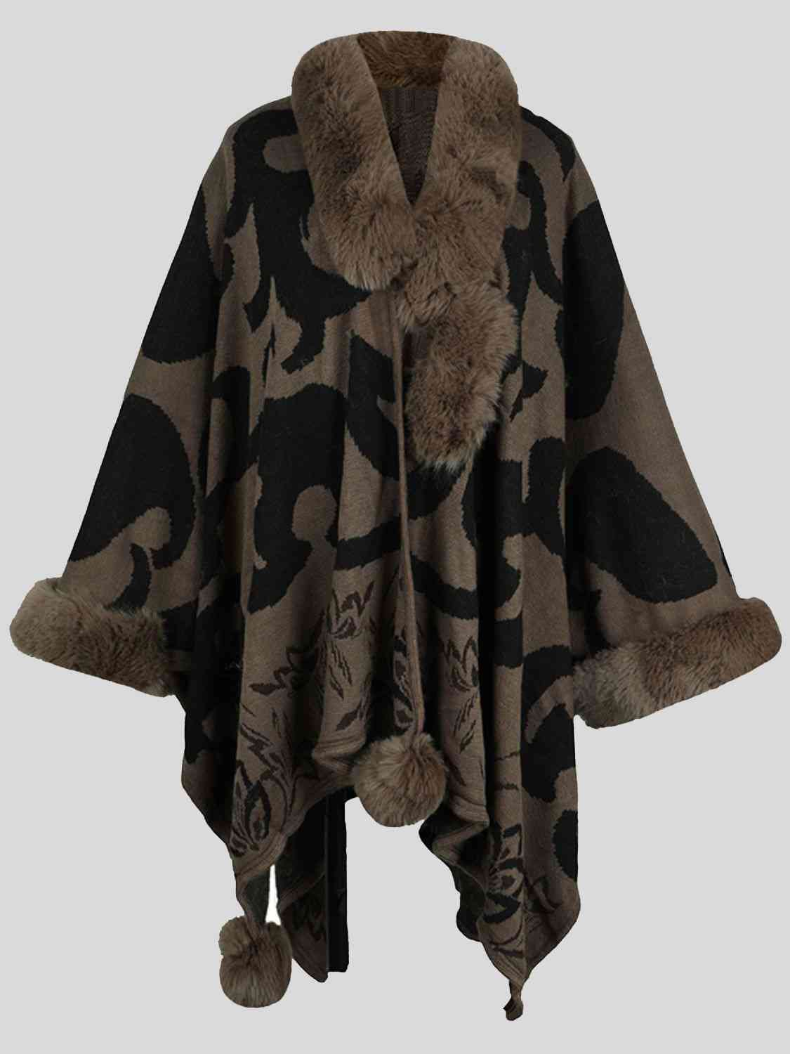 Dress To Impress One Size Faux Fur Trim Poncho