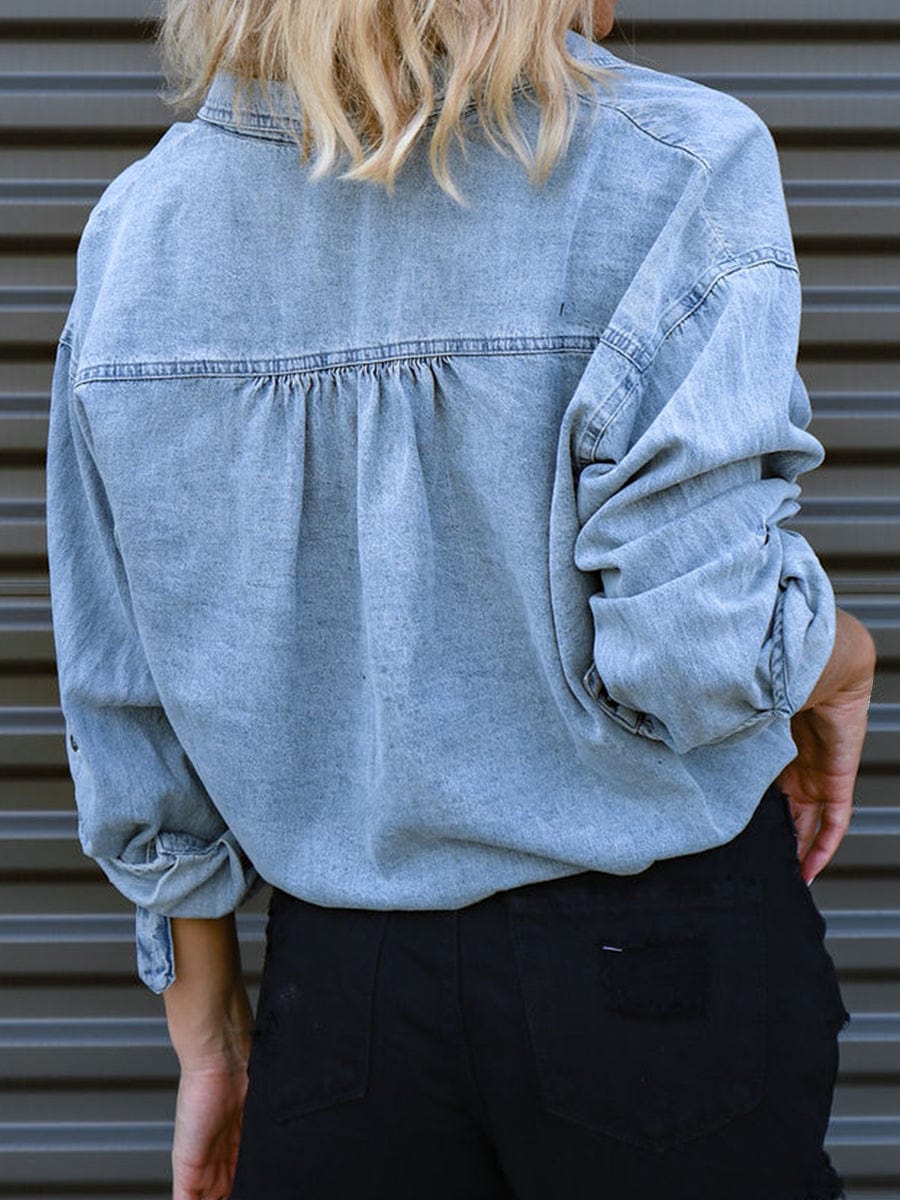 Full Size Tie Detail Denim Top