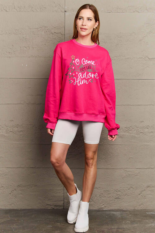 Simply Love Full Size Letter Graphic CHRISTMAS THEMED Long Sleeve Sweatshirt