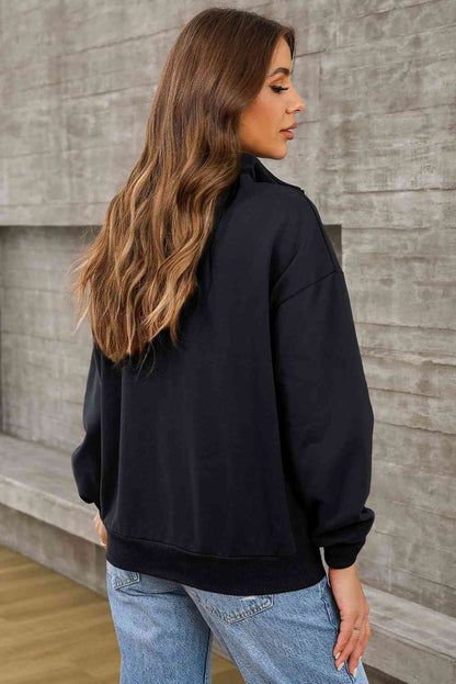 Half Zip Drop Shoulder Sweatshirt and Pocket