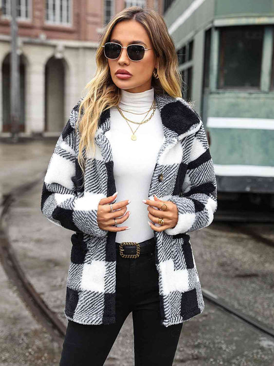 NotSoBasic Plaid Collared Neck Button Down Jacket