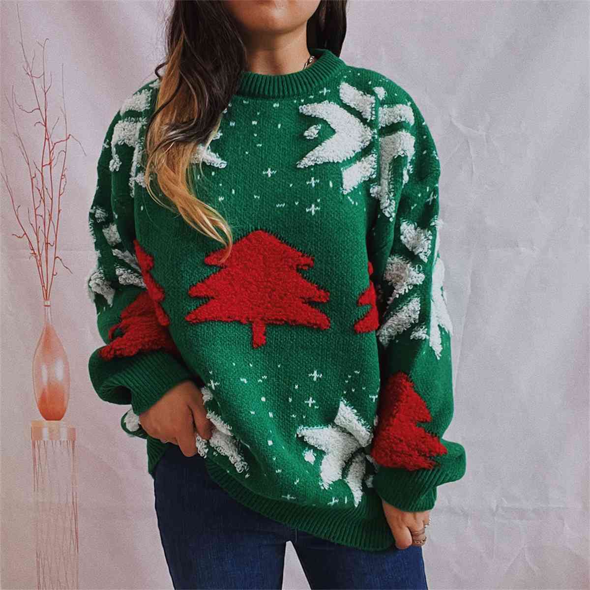 Christmas Snowflake Round Neck Long Sleeve Sweater