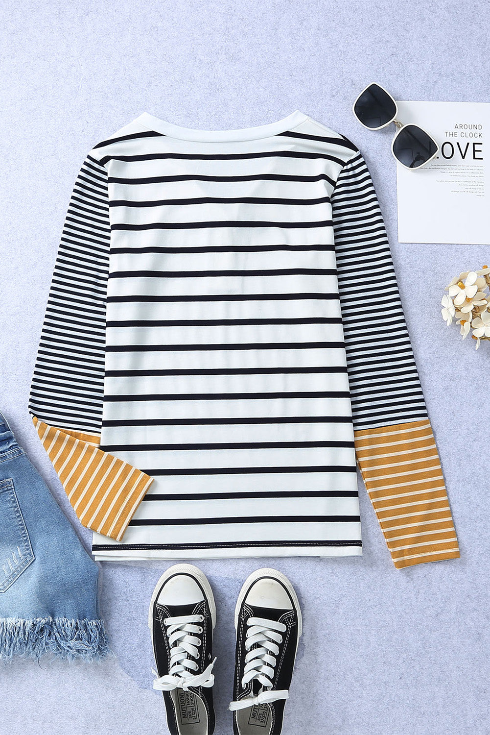 HAYSEA Striped Buttoned Long Sleeve Top