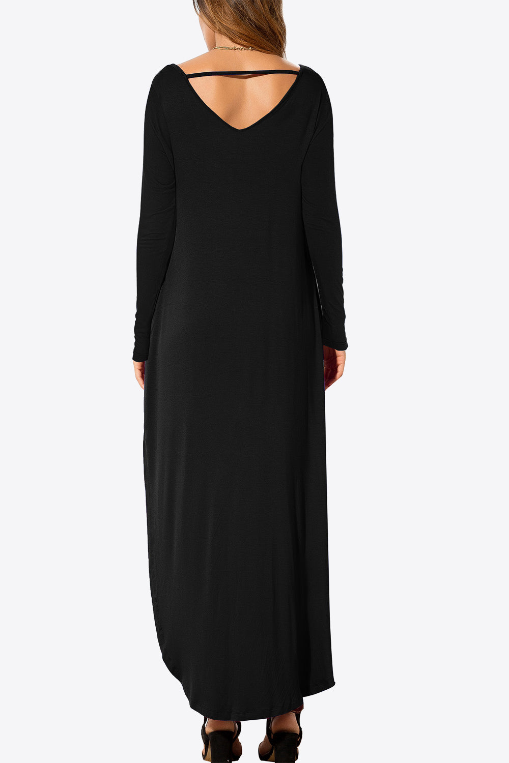 Women's Full Size Split Long Sleeve V-Neck Maxi Dress