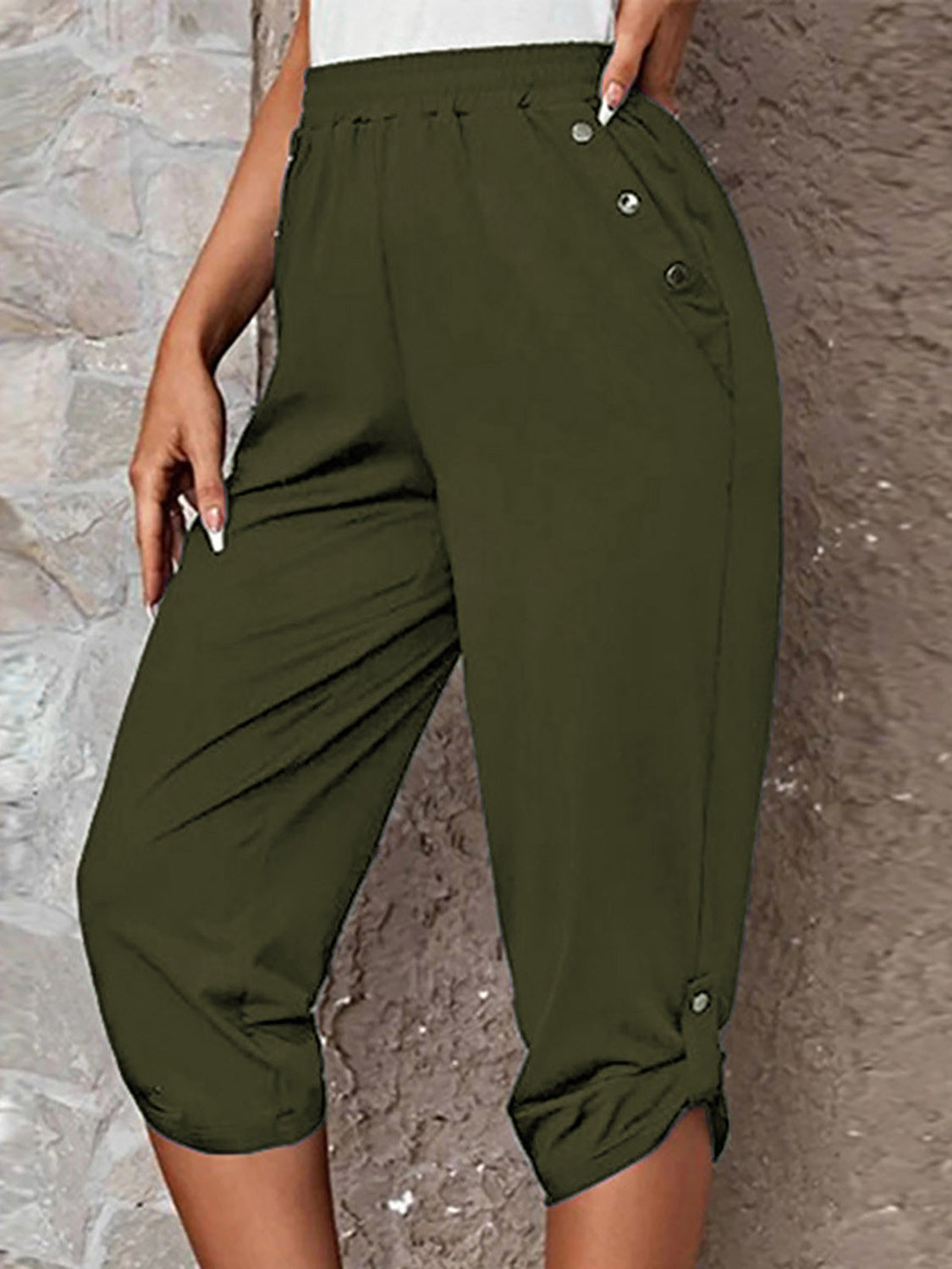 Joselyn Full Size Roll-Tab Capris Pants