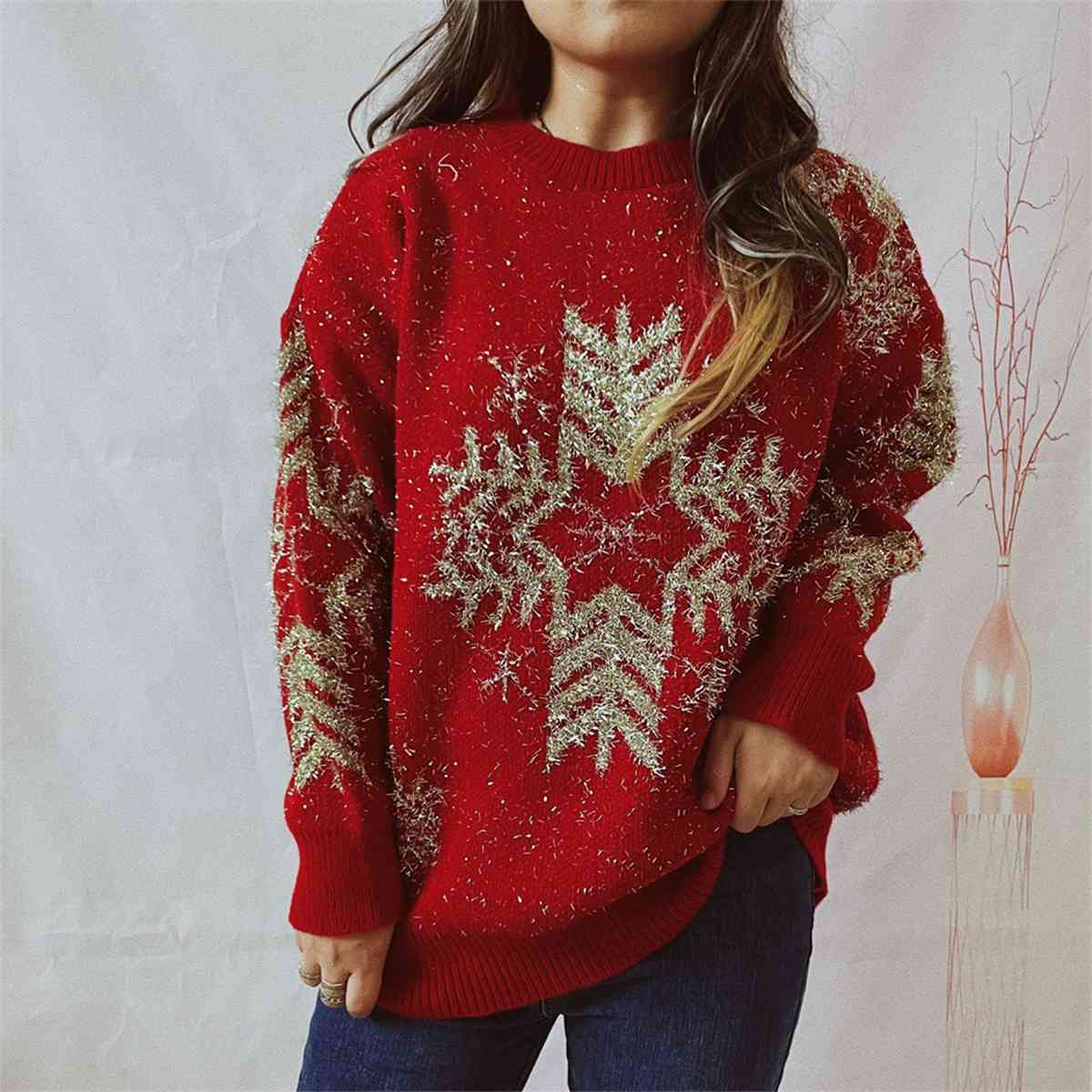 CHRISTMAS Snowflake Pattern Long Sleeve Sweater