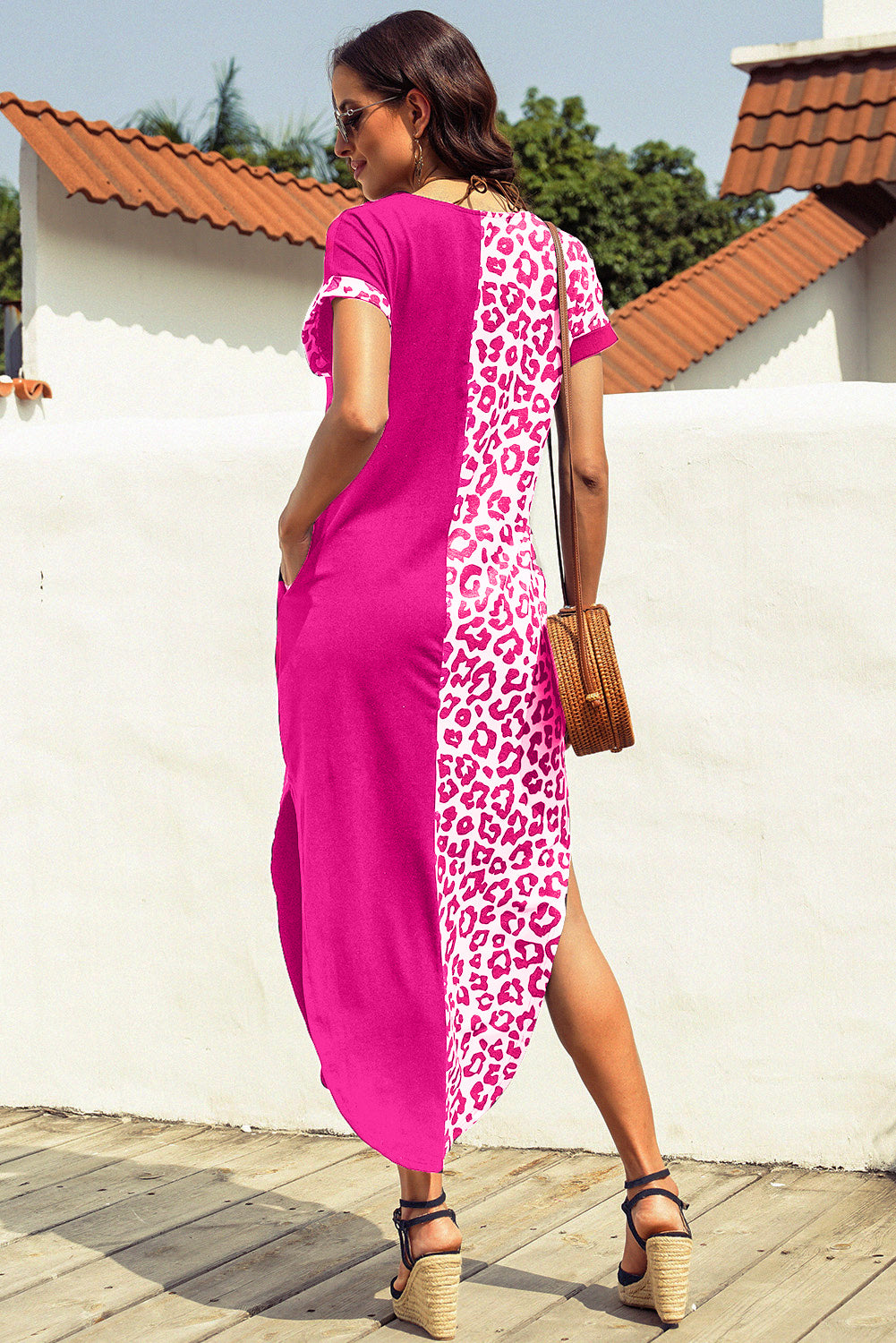 Women's Leopard Color Block Split Dress