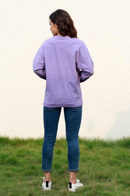 MAMA Round Neck Drop Shoulder Lavender Sweatshirt