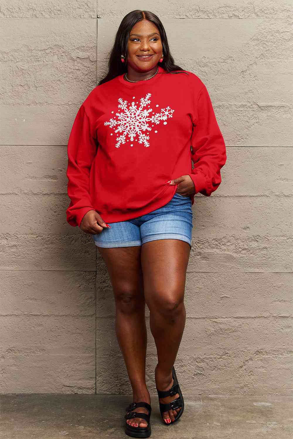 Simply Love Full Size Christmas Snowflake Graphic Sweatshirt