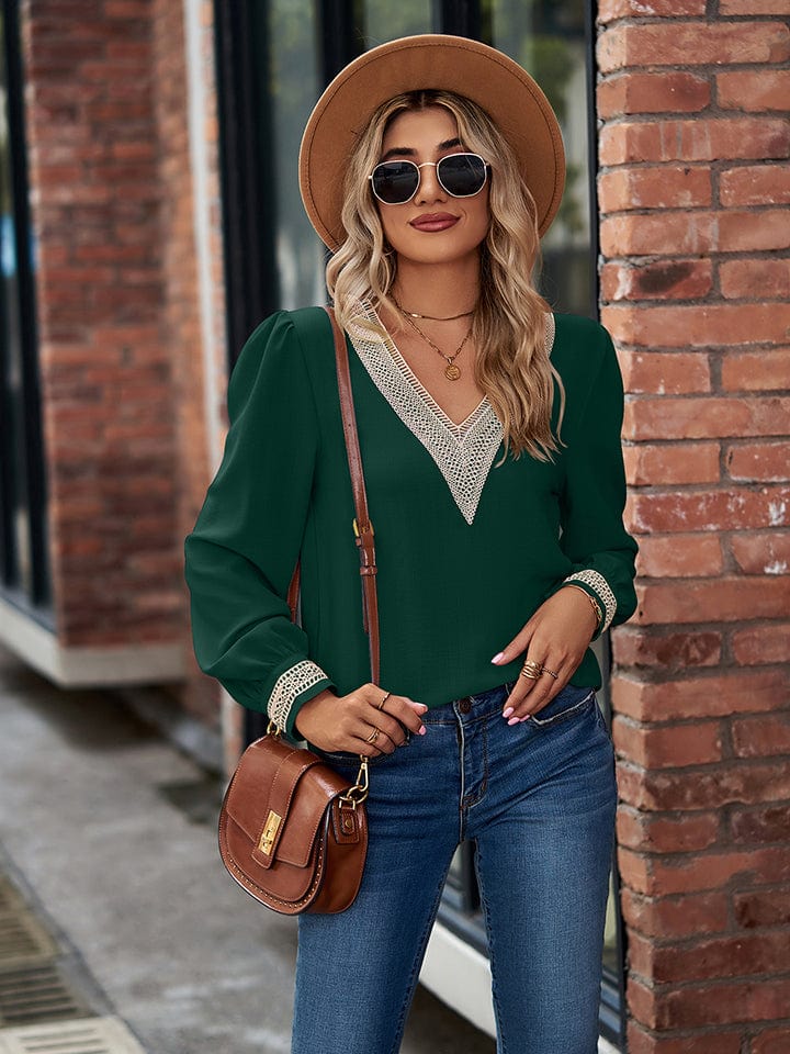 Full Size V-Neck Long Sleeve Blouse