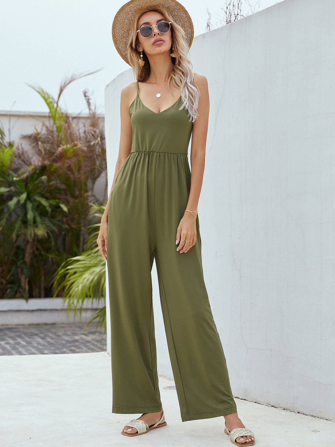 Full Size Adjustable Spaghetti Strap Jumpsuit with Pockets