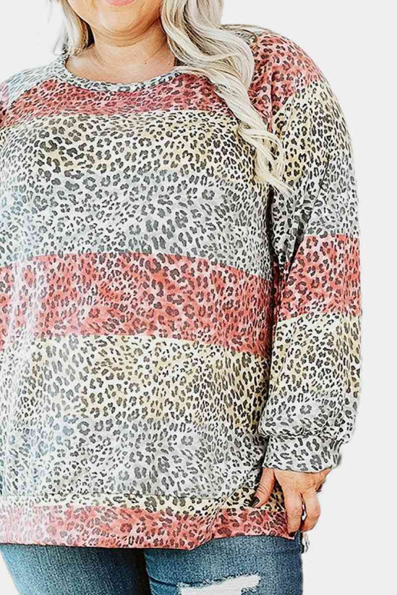 Plus Size Hannah Mea Color Block Leopard Tops