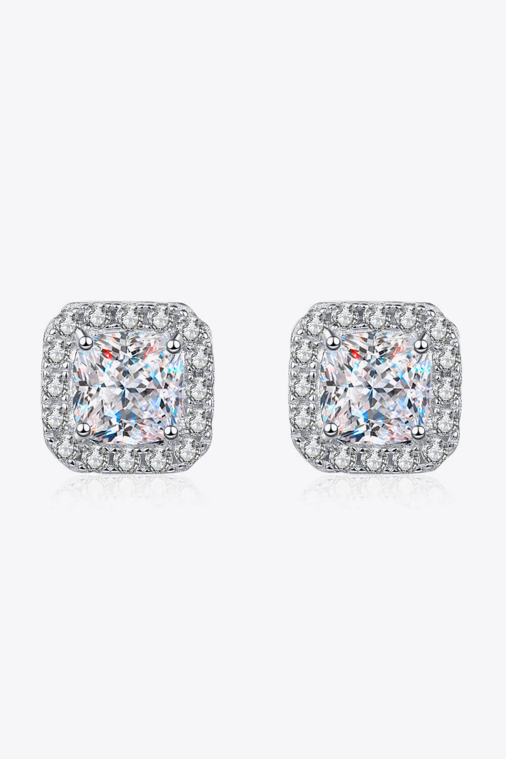Women's 925 Sterling Silver Inlaid 2 Carat Moissanite Square Stud Earrings