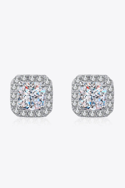 Women's 925 Sterling Silver Inlaid 2 Carat Moissanite Square Stud Earrings