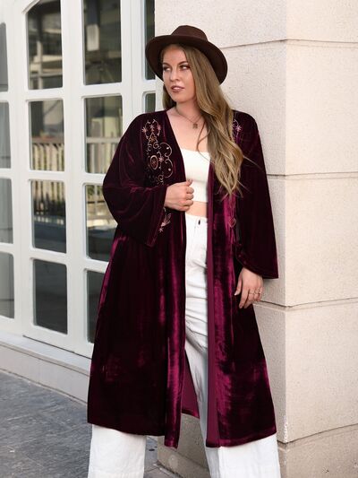 Plus Size Meredith Printed Open Front Long Sleeve Cardigan