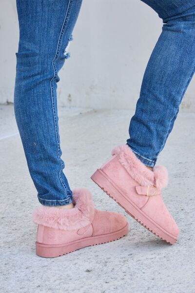 Forever Link Pink Furry Chunky Thermal Ankle Boots