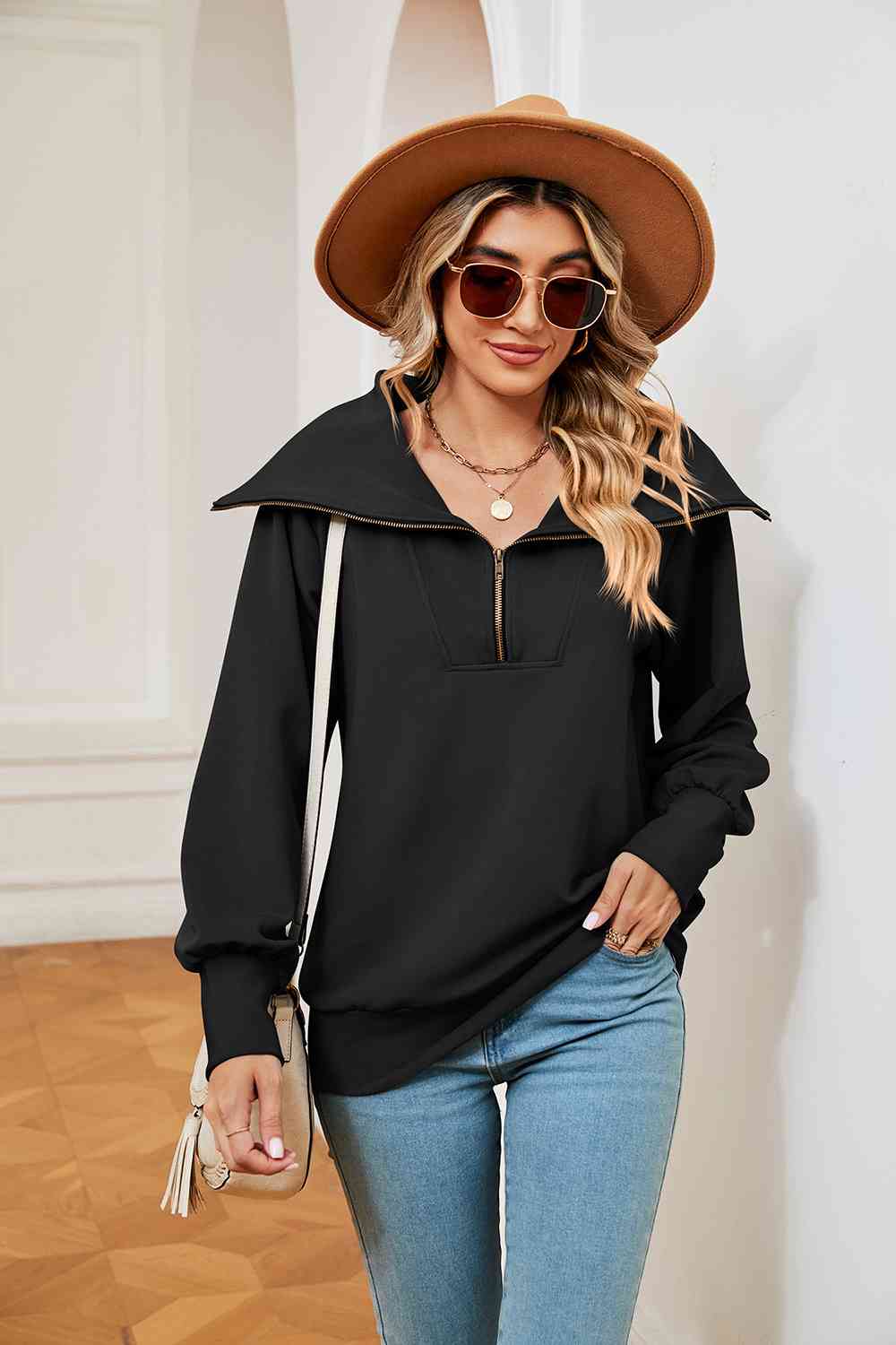 Full Size Half-Zip Collared Sweatshirt