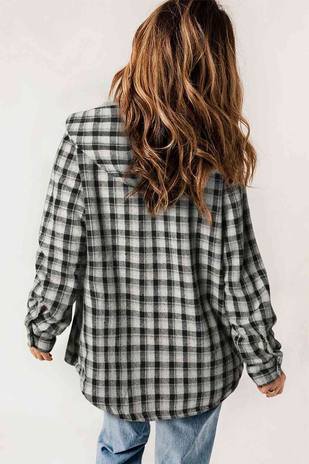 FashionToFigureTrends Plaid Snap Down Hooded Jacket