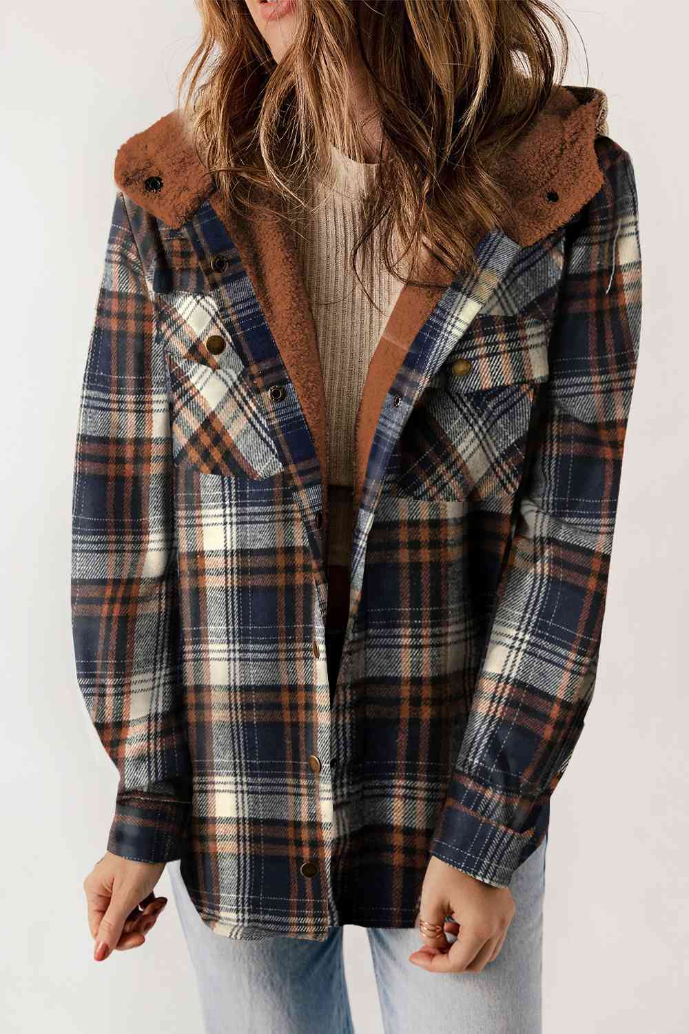 FashionToFigureTrends Plaid Snap Down Hooded Jacket