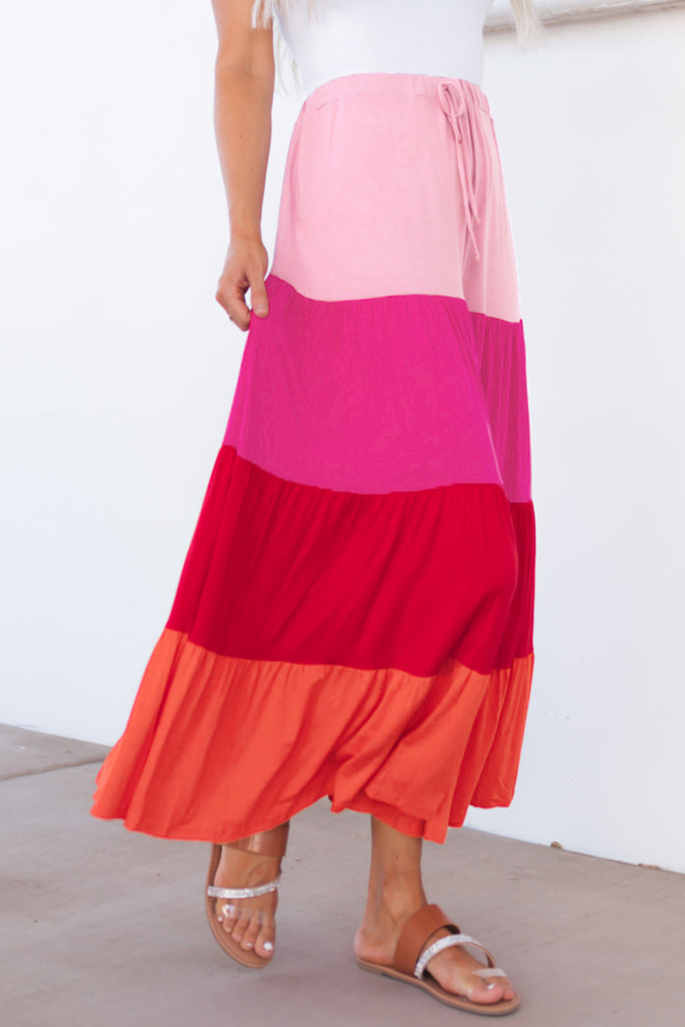Multicolor SHERINA Color Block Tiered Maxi Skirt