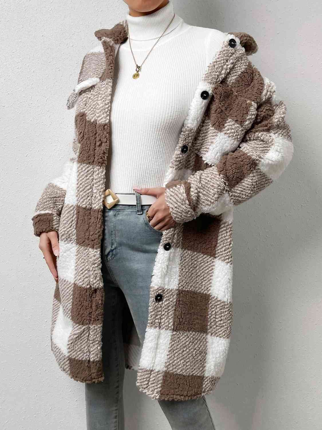 Adrien Planet Plaid Collared Neck Button Down Coat