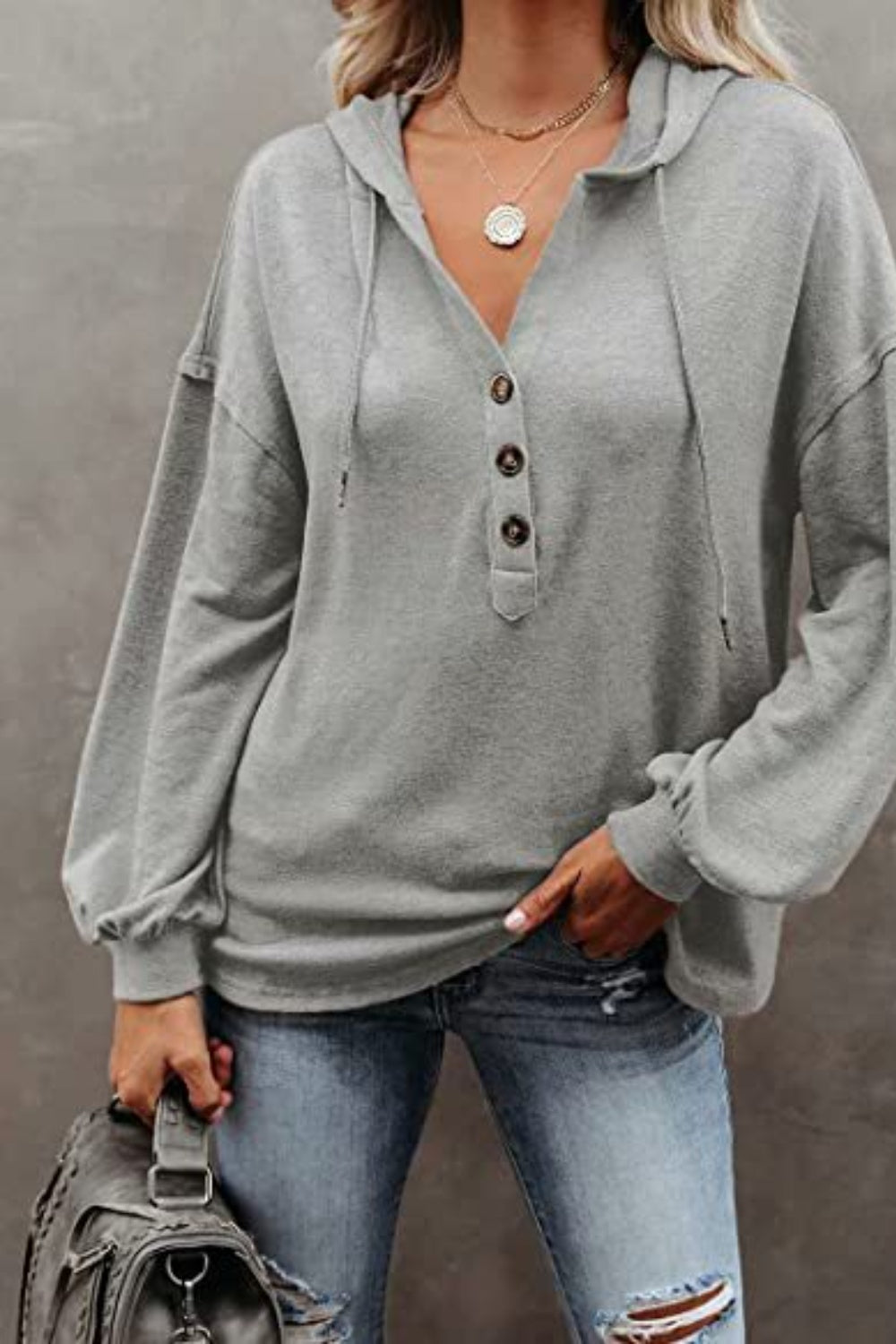 Full Size Buttoned Drop Shoulder Hoodie