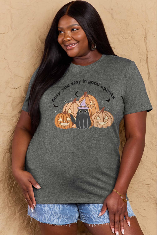 Simply Love Full Size Halloween MAY YOU STAY IN GOOD SPIRITS Graphic Cotton T-Shirt