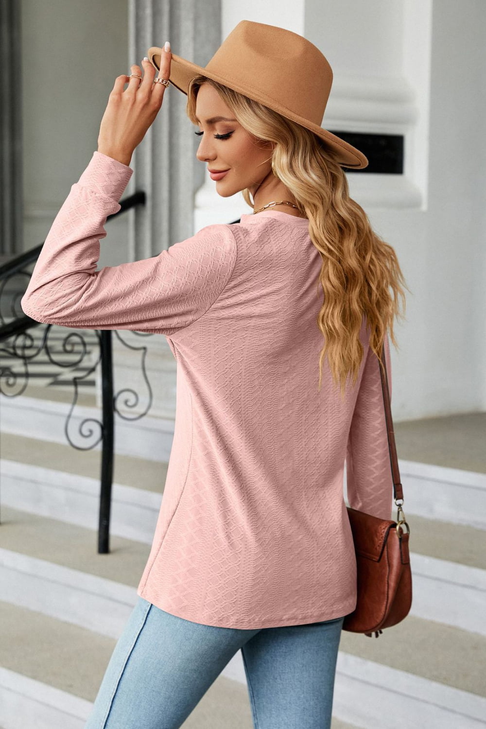 Full Size Notched Neck Long Sleeve Buttoned Blouse