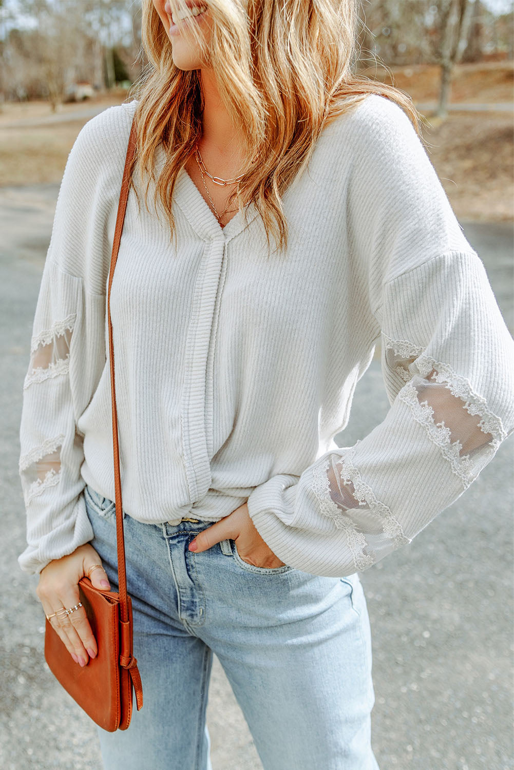 Beauteous V-Neck Dropped Shoulder Blouse